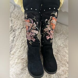 Ed Hardy fur lined boots